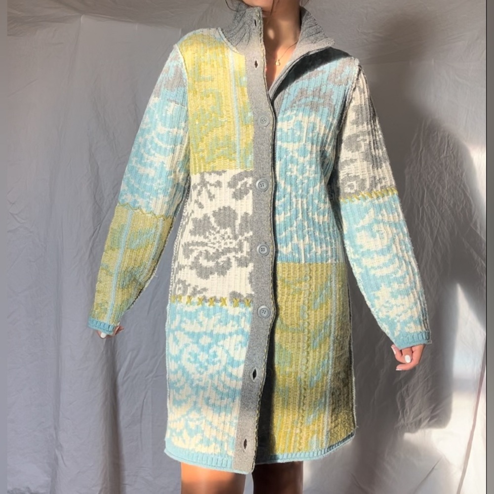 NWOT Sundance Blocked Lambswool Colorful Long Cardigan Jacket Size Medium